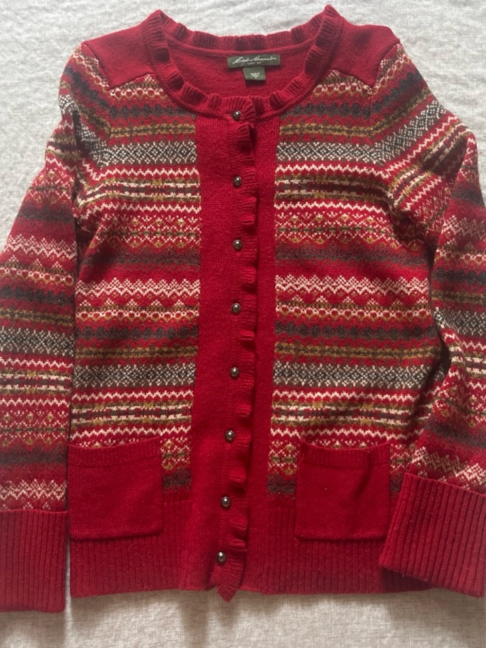 Eddie Bauer Vintage Wool Sweater Cardigan Fair Isle Size Small